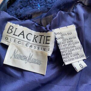 Oleg Cassini blue silk chiffon beaded dress, size 6